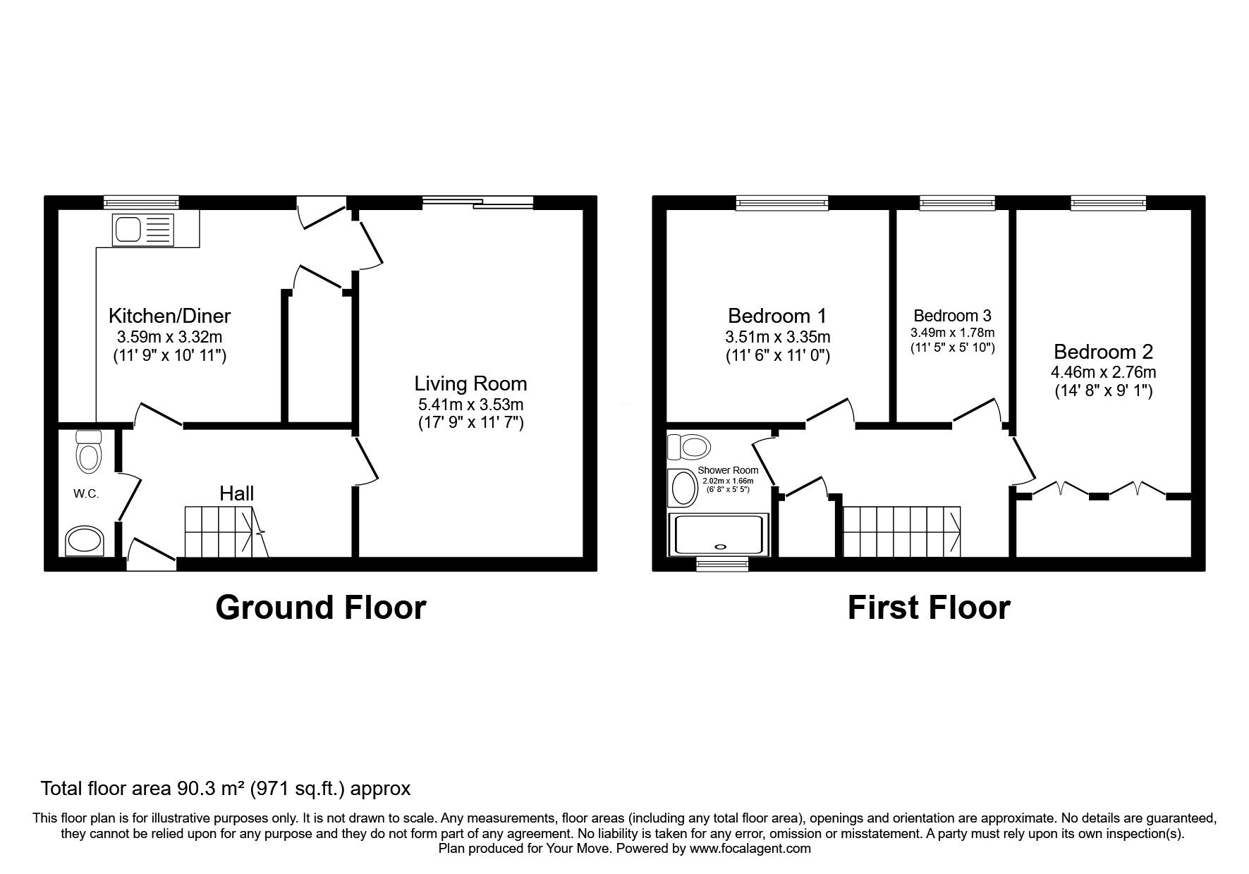 Floorplan of 3 bedroom End Terrace House for sale, Eversley, Skelmersdale, Lancashire, WN8