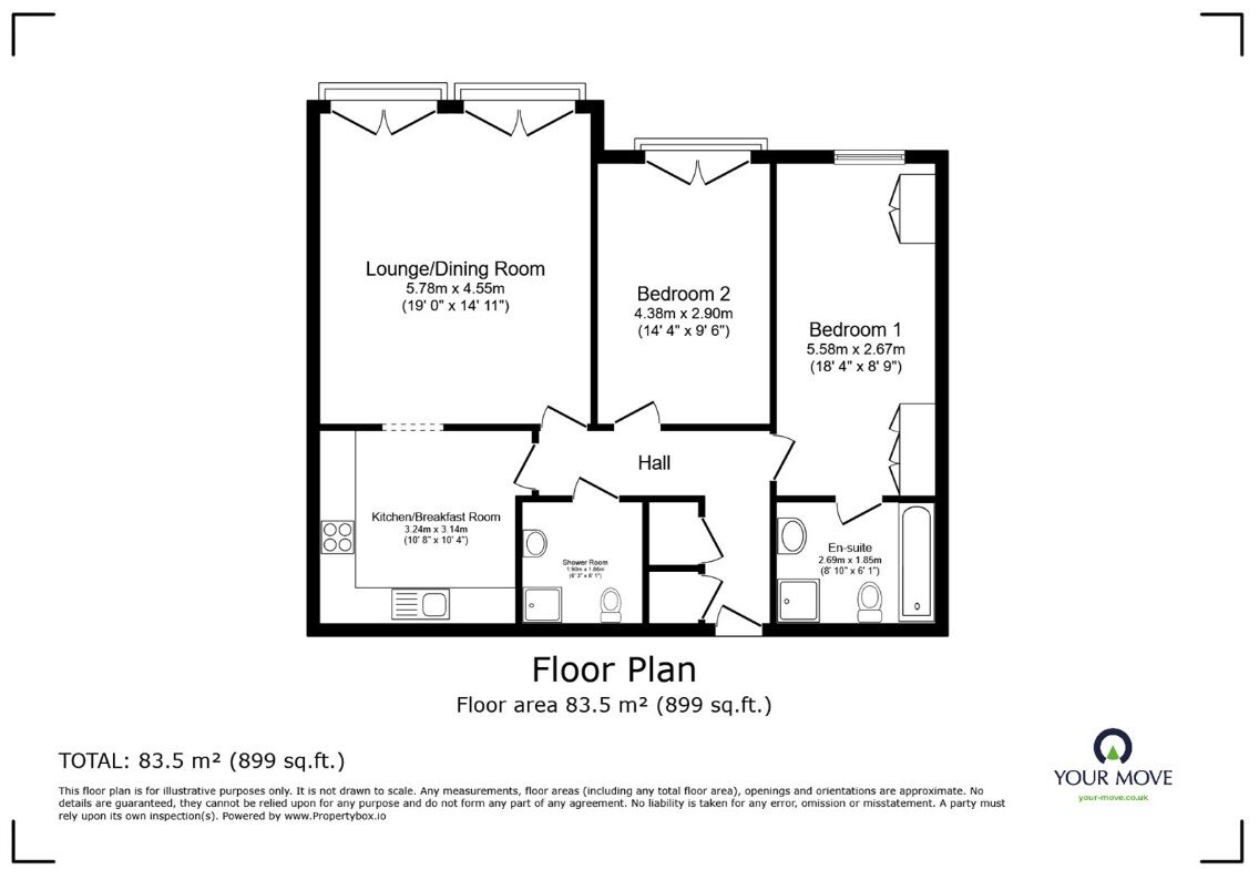 Floorplan of 2 bedroom  Flat to rent, The Dell, Southampton, SO15