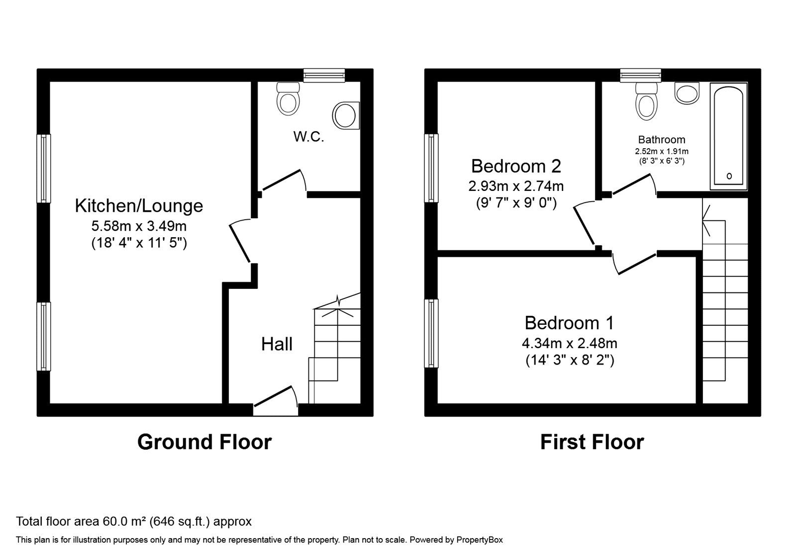 Floorplan of 2 bedroom Semi Detached House for sale, Junction Road, Totton, Hampshire, SO40