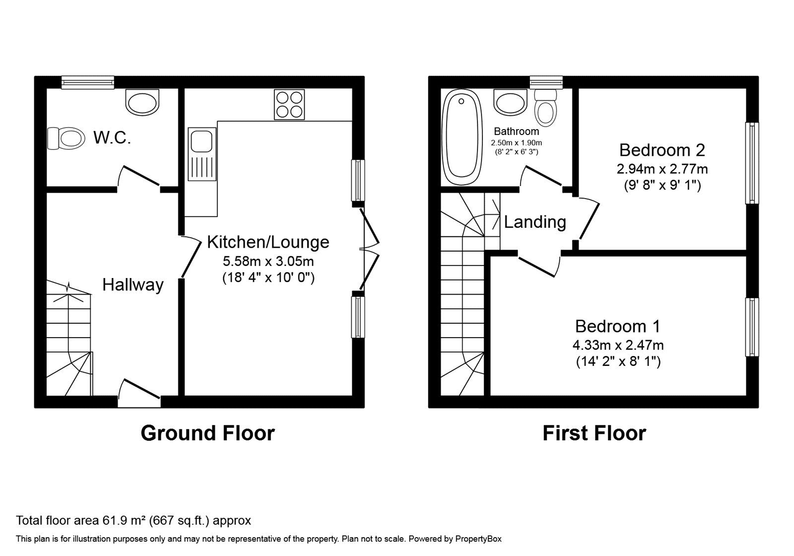 Floorplan of 2 bedroom Semi Detached House for sale, Junction Road, Totton, Hampshire, SO40