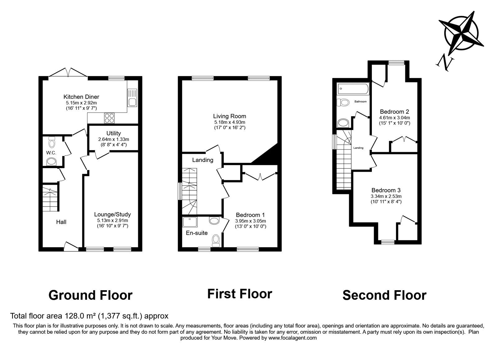 Floorplan of 3 bedroom End Terrace House for sale, Marshall Square, Southampton, Hampshire, SO15