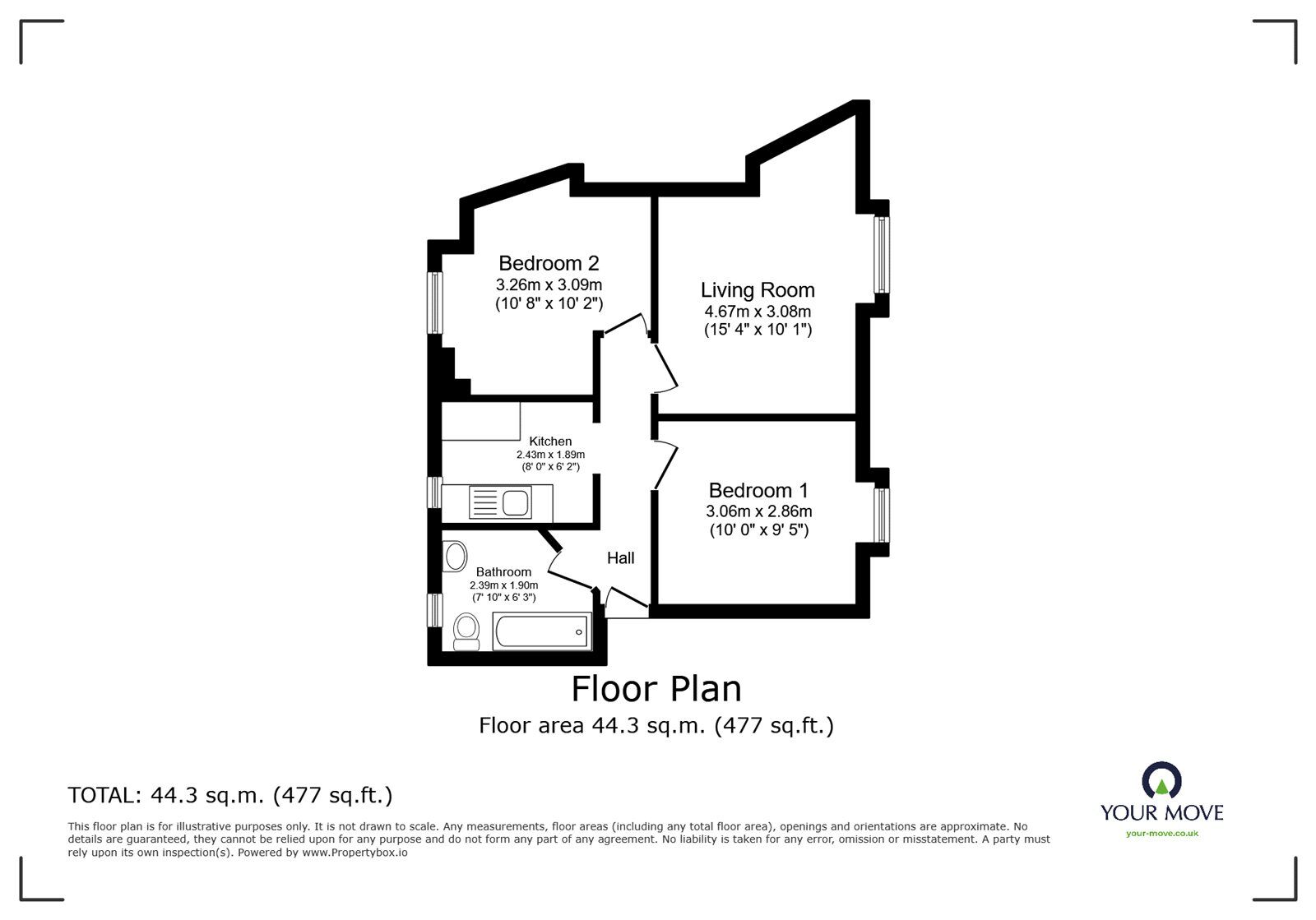 Floorplan of 2 bedroom  Flat for sale, Wide Lane, Southampton, Hampshire, SO18