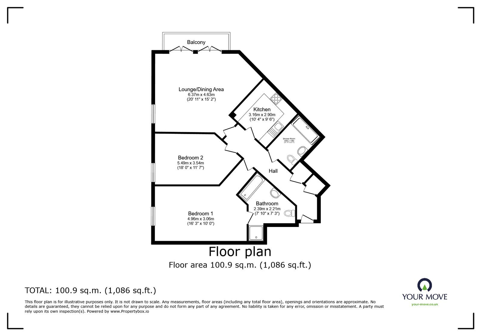 Floorplan of 2 bedroom  Flat for sale, The Dell, Southampton, Hampshire, SO15