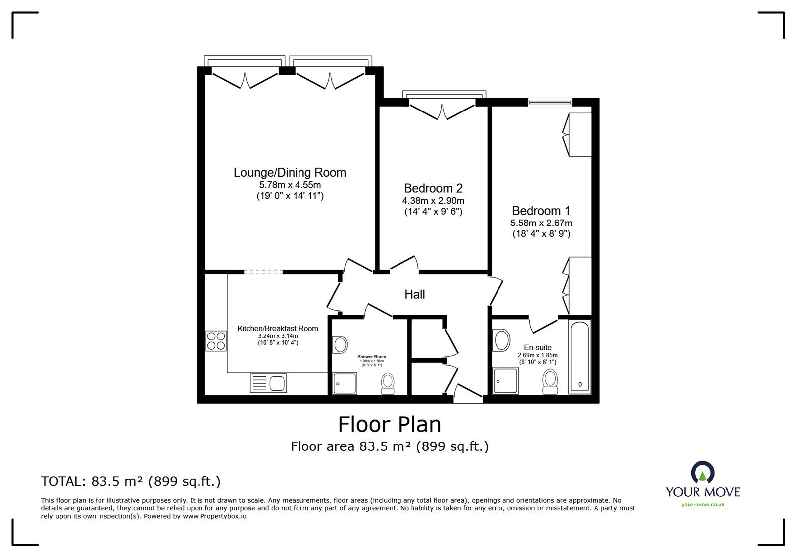 Floorplan of 2 bedroom  Flat for sale, The Dell, Southampton, Hampshire, SO15