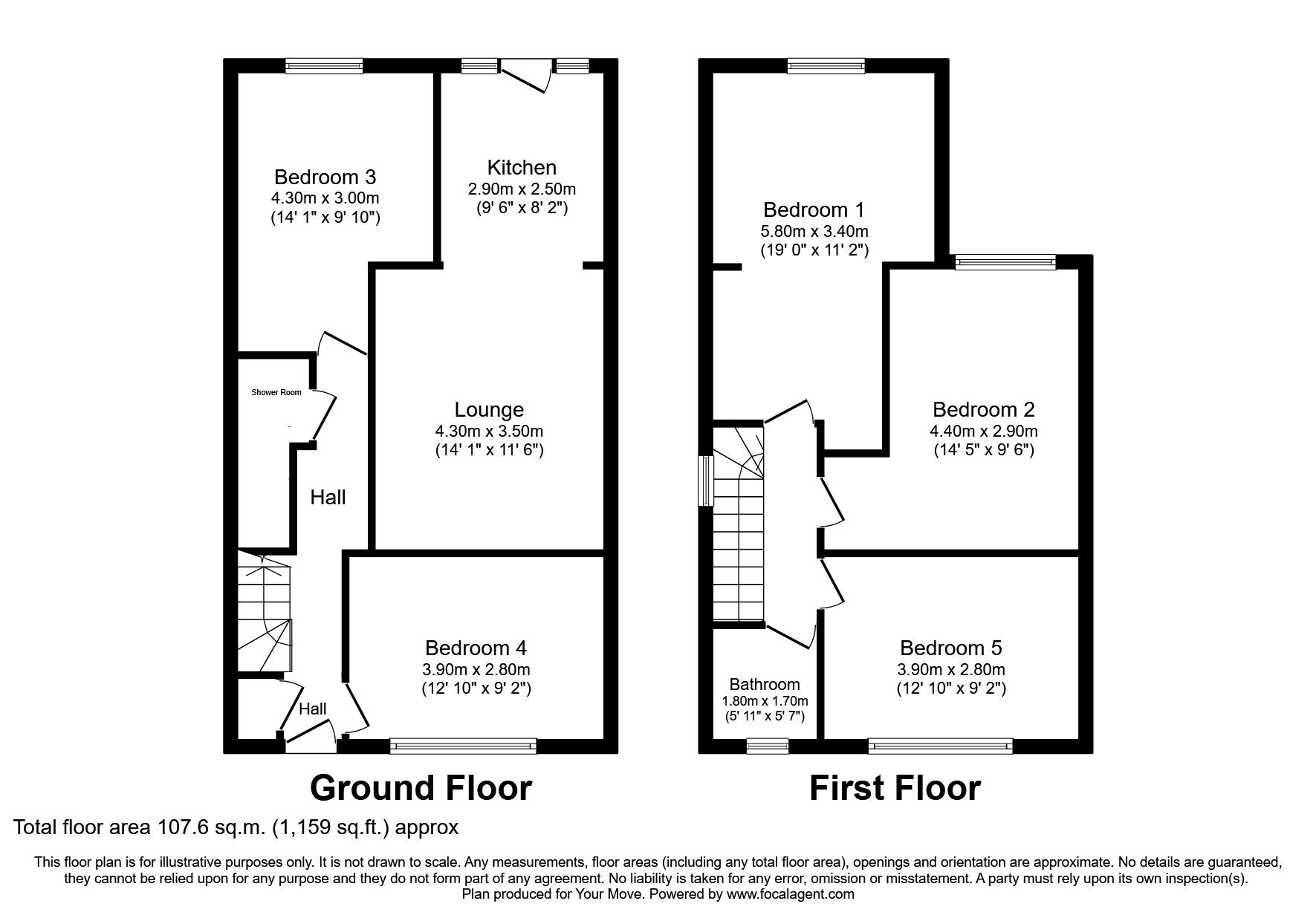 Floorplan of 5 bedroom  House to rent, Woodcote Road, Southampton, Hampshire, SO17