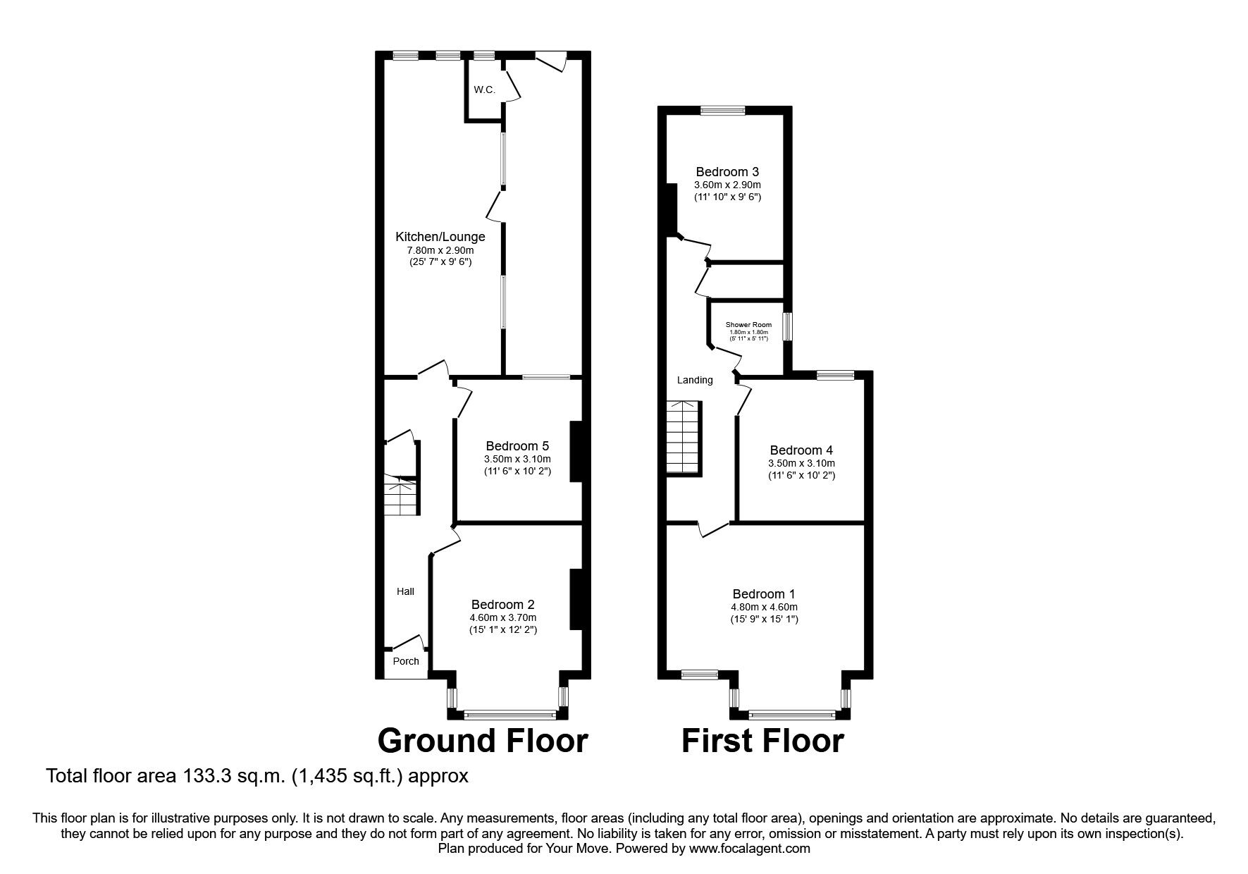 Floorplan of 5 bedroom Mid Terrace House to rent, Tennyson Road, Southampton, Hampshire, SO17