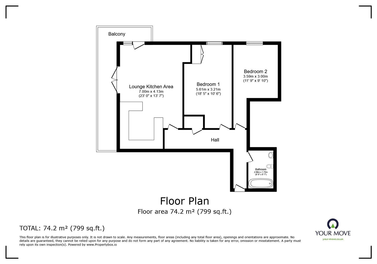 Floorplan of 2 bedroom  Flat for sale, Ocean Way, Southampton, Hampshire, SO14