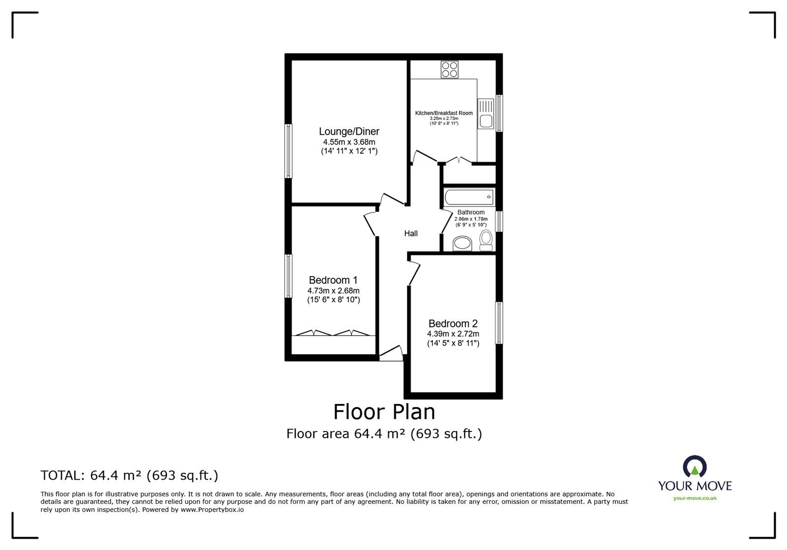 Floorplan of 2 bedroom  Flat for sale, Elm Close, Bassett Avenue, Hampshire, SO16