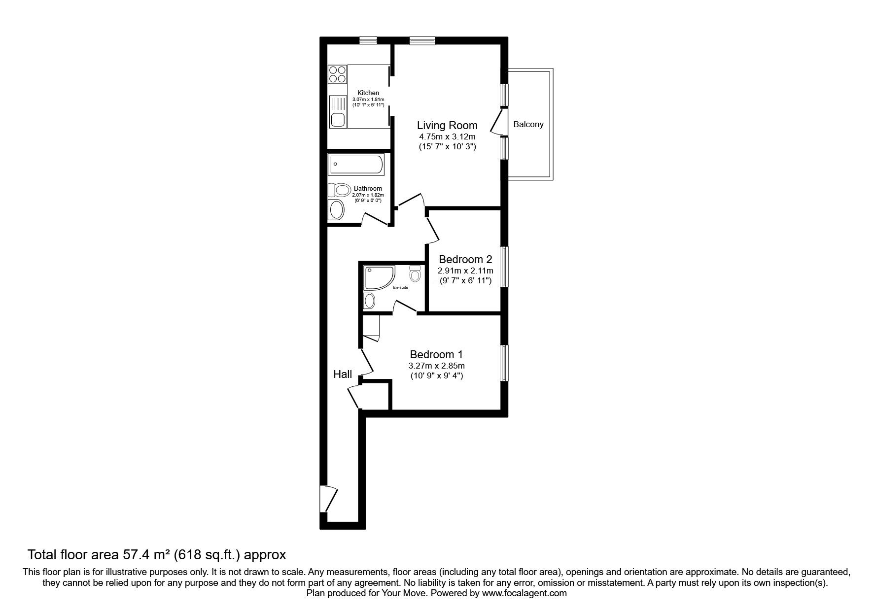 Floorplan of 2 bedroom  Flat for sale, Pacific Close, Southampton, Hampshire, SO14