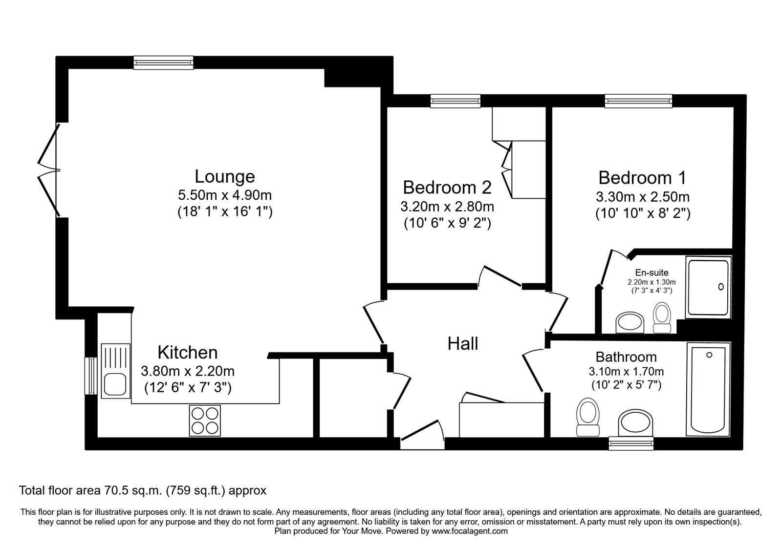 Floorplan of 2 bedroom  Flat for sale, Foxtail Road, Waterlooville, Hampshire, PO7