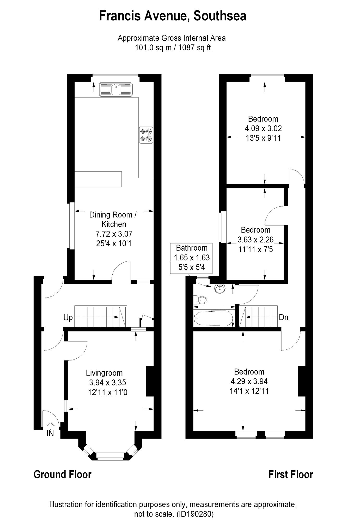 Floorplan of 3 bedroom Mid Terrace House for sale, Francis Avenue, Southsea, Hampshire, PO4