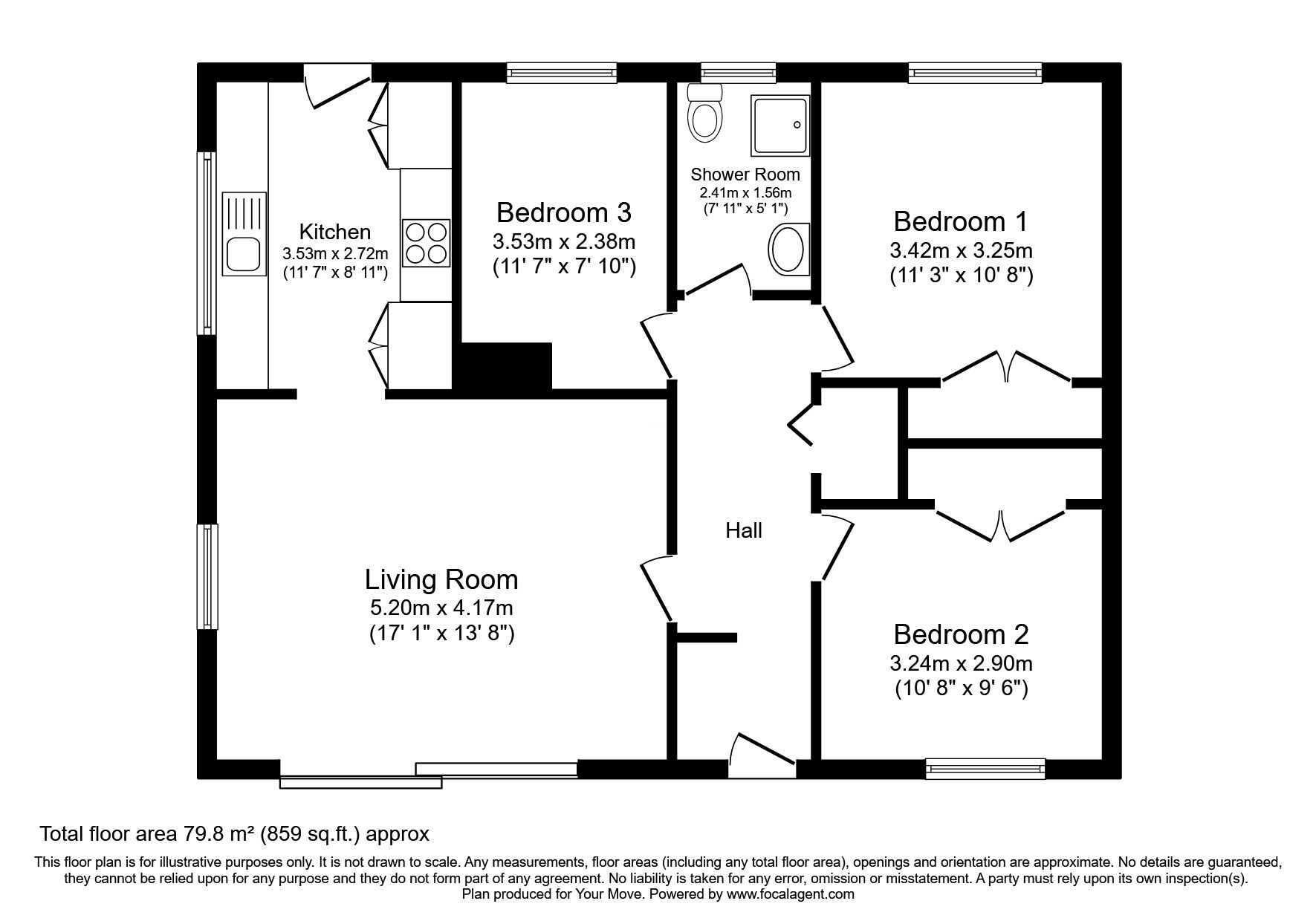 Floorplan of 3 bedroom Detached Bungalow for sale, Kendrum Road, Lochearnhead, Stirlingshire, FK19