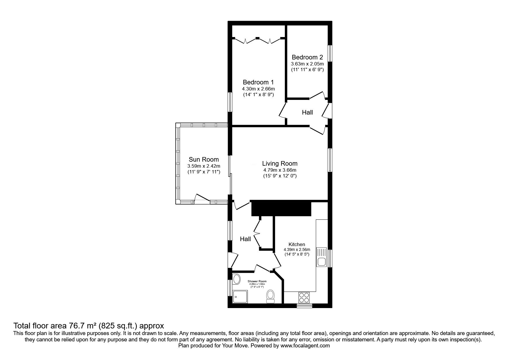 Floorplan of 2 bedroom Detached Bungalow for sale, Glasgow Road, Whins of Milton, Stirlingshire, FK7