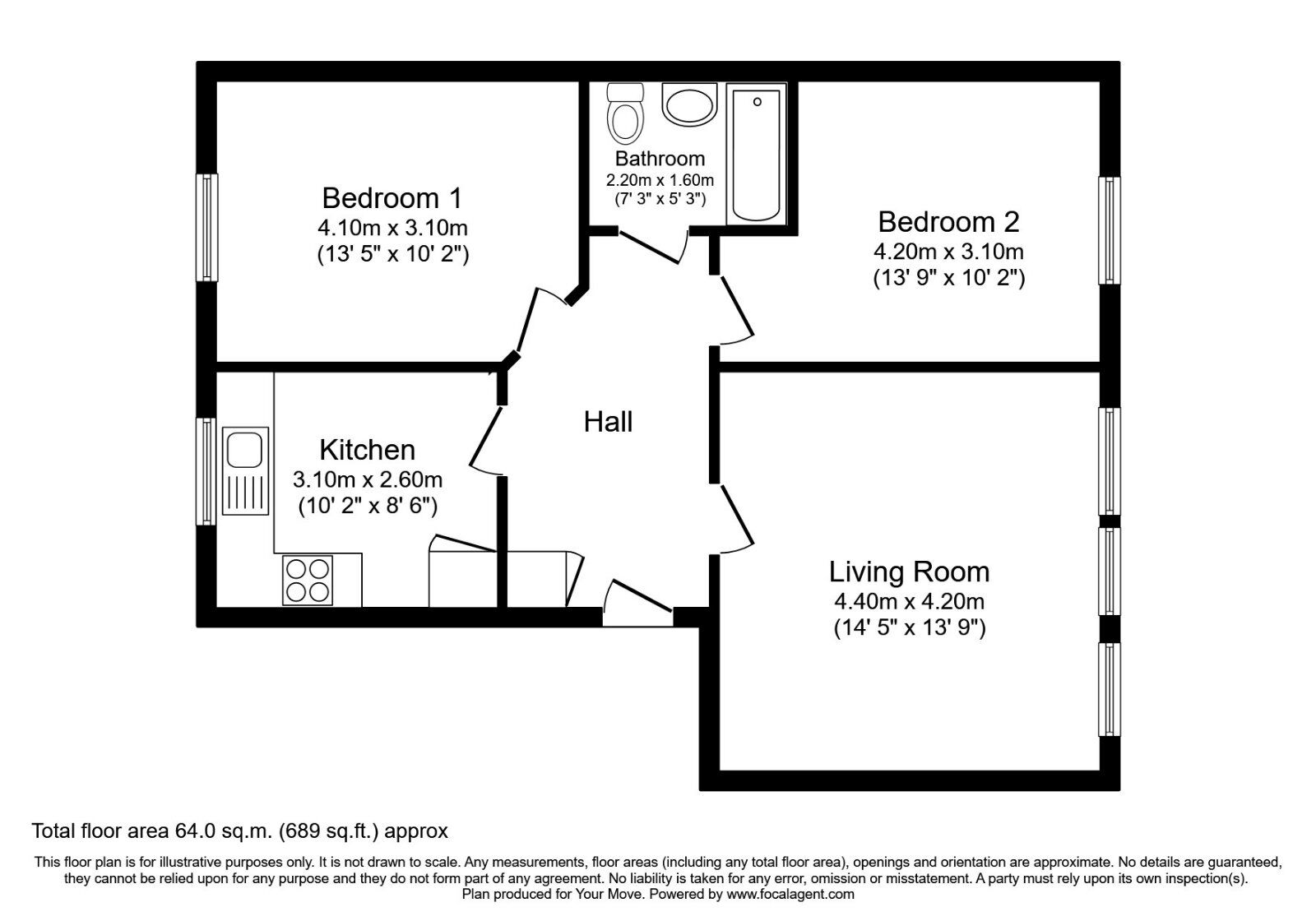 Floorplan of 2 bedroom  Flat to rent, Park Hall, The Cloisters, Tyne and Wear, SR2