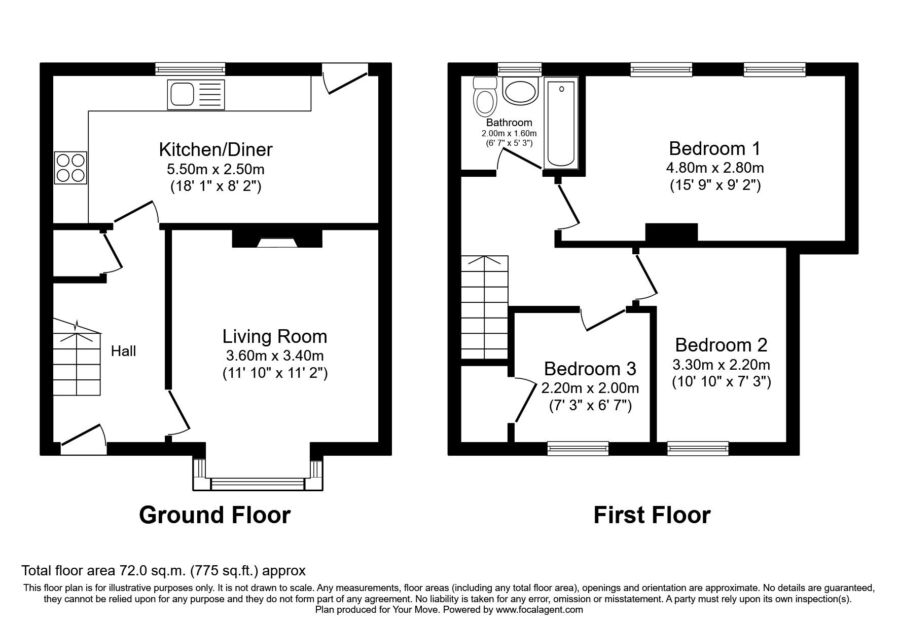 Floorplan of 3 bedroom Mid Terrace House to rent, Aboyne Square, Sunderland, Tyne and Wear, SR3