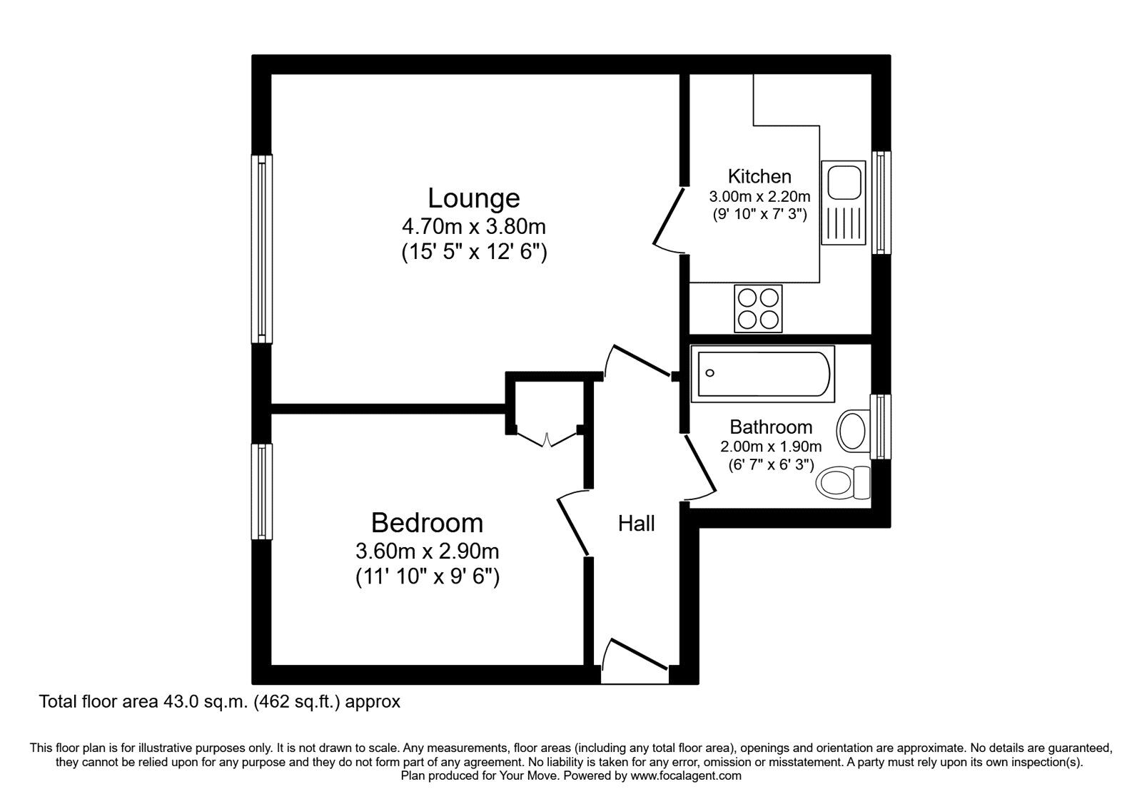 Floorplan of 1 bedroom  Flat to rent, Townsend Square, Sunderland, Tyne and Wear, SR3