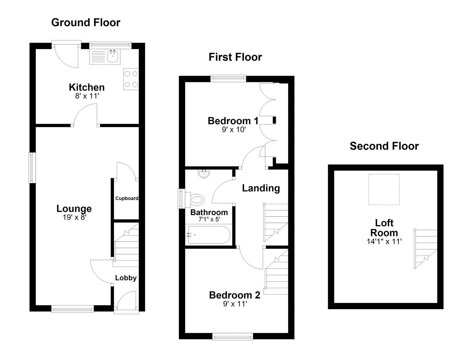 Floorplan of 2 bedroom Semi Detached House for sale, Garside Grove, Peterlee, Durham, SR8