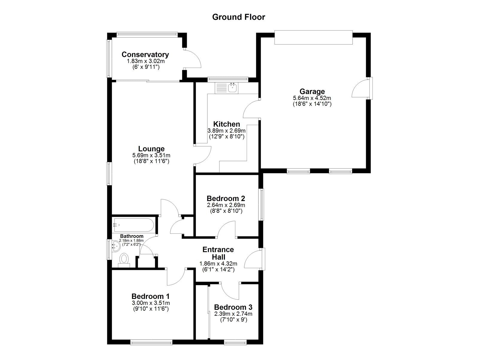 Floorplan of 3 bedroom Detached Bungalow for sale, Camberley Close, Sunderland, Tyne and Wear, SR3