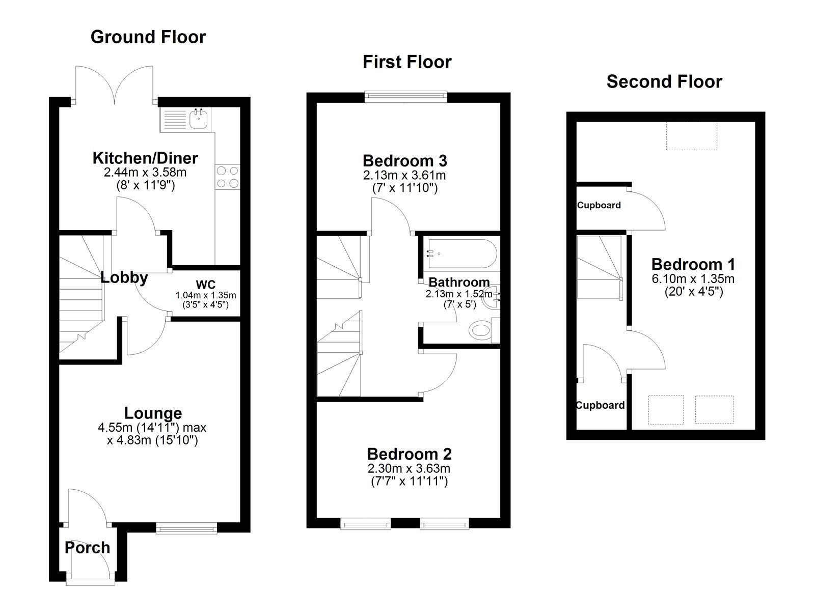 Floorplan of 3 bedroom End Terrace House for sale, Corning Road, Sunderland, Tyne and Wear, SR4