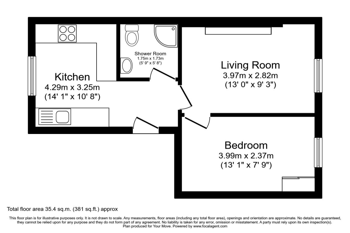 Floorplan of 1 bedroom  Flat to rent, Victoria Road, Surbiton, Surrey, KT6