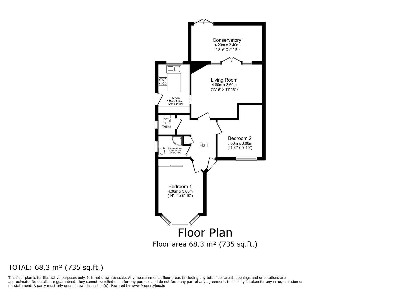 Floorplan of 2 bedroom Semi Detached Bungalow for sale, Northcote Avenue, Surbiton, KT5