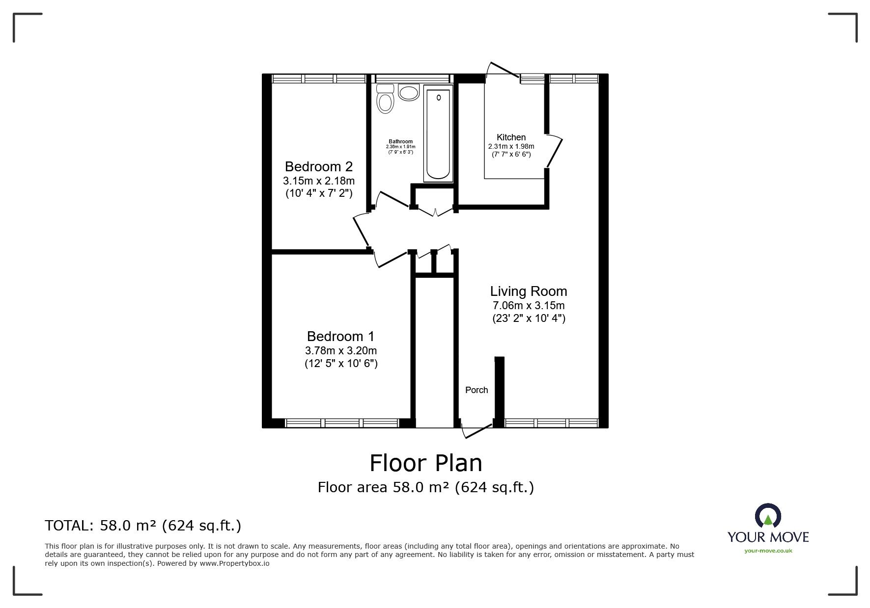 Floorplan of 2 bedroom  Flat for sale, York Road, Cheam, Sutton, SM2