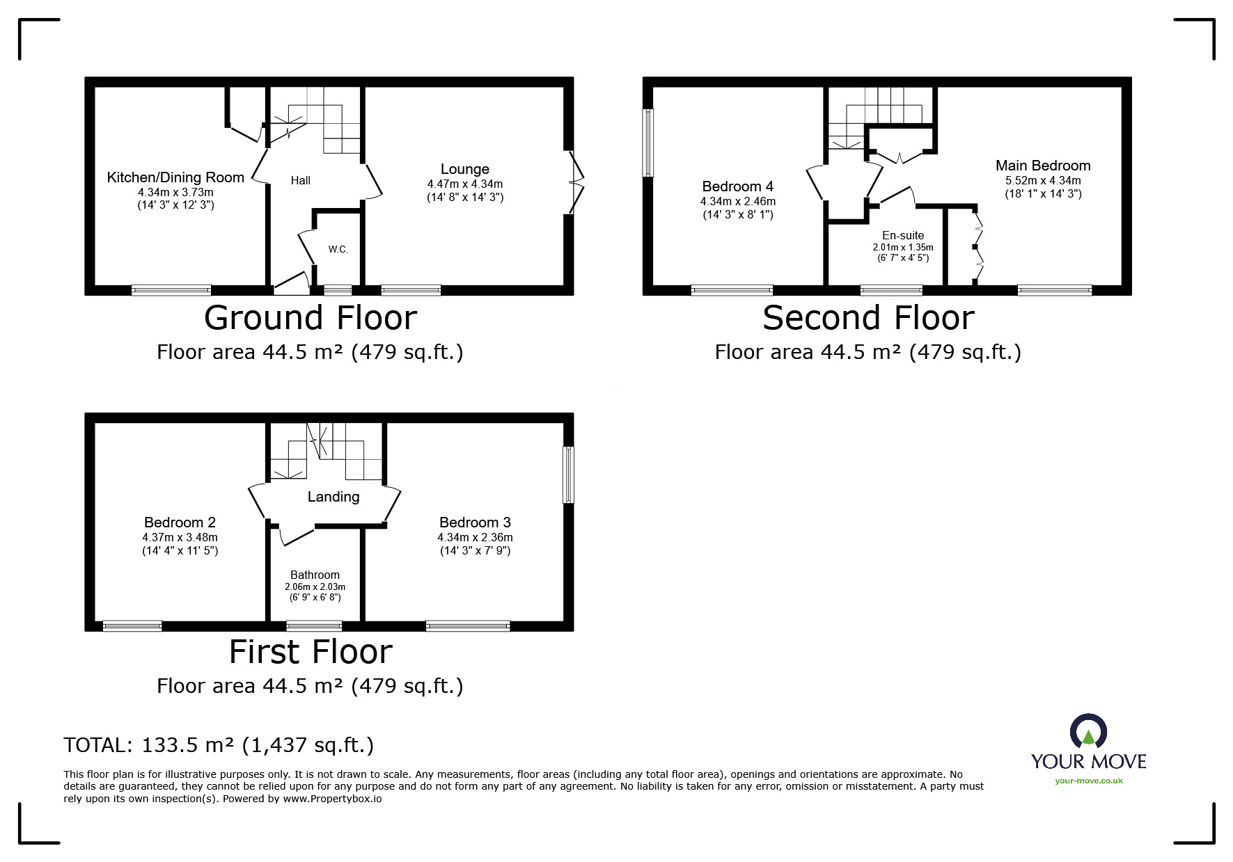 Floorplan of 4 bedroom End Terrace House for sale, Salford Way, Church Gresley, Derbyshire, DE11