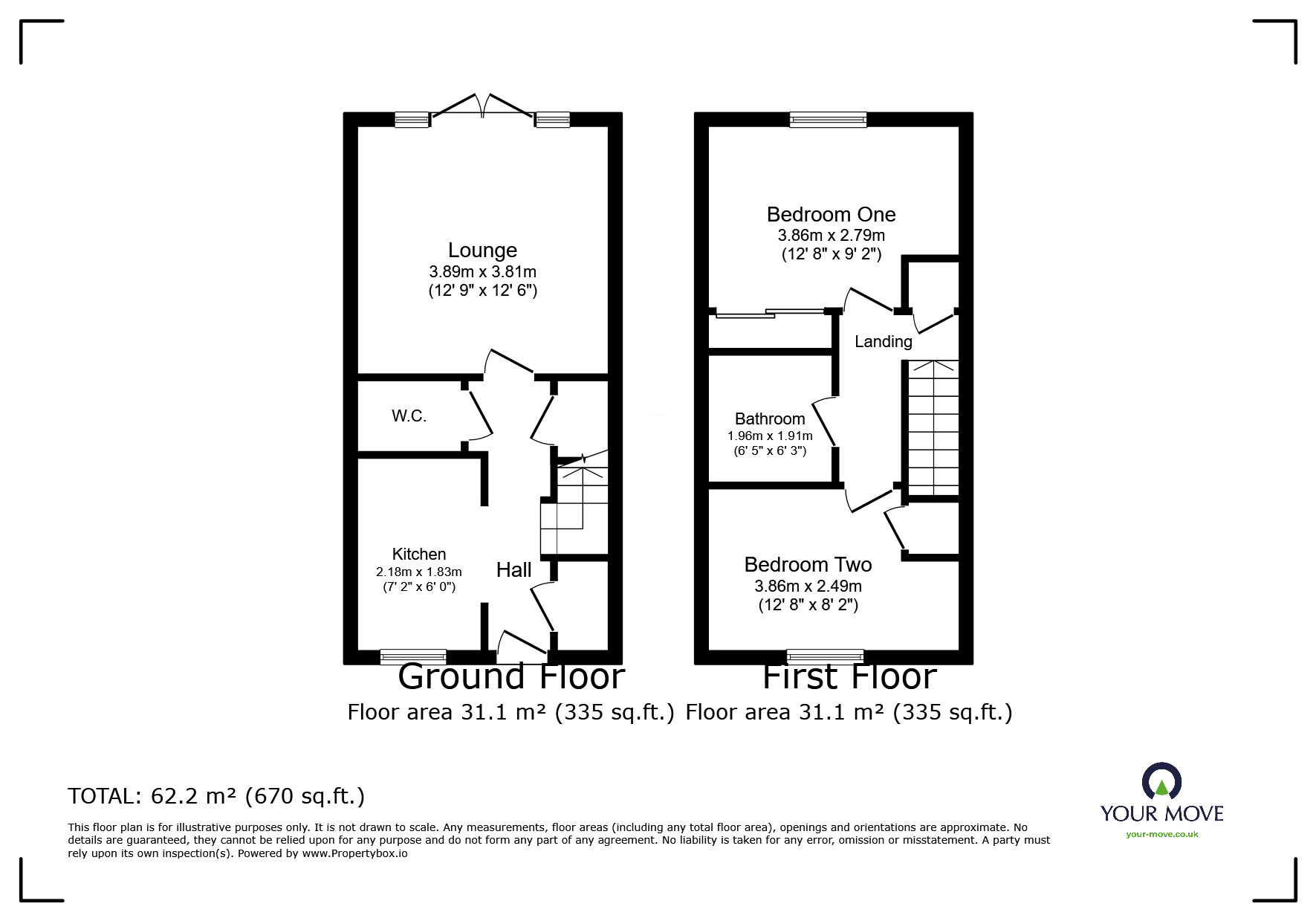 Floorplan of 2 bedroom End Terrace House for sale, Henley Grove, Church Gresley, Derbyshire, DE11