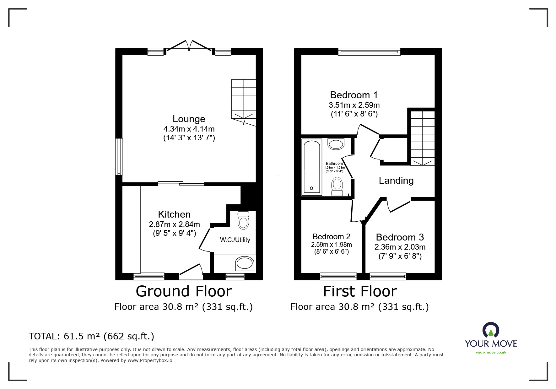 Floorplan of 3 bedroom Mid Terrace House for sale, Merton Close, Church Gresley, Derbyshire, DE11