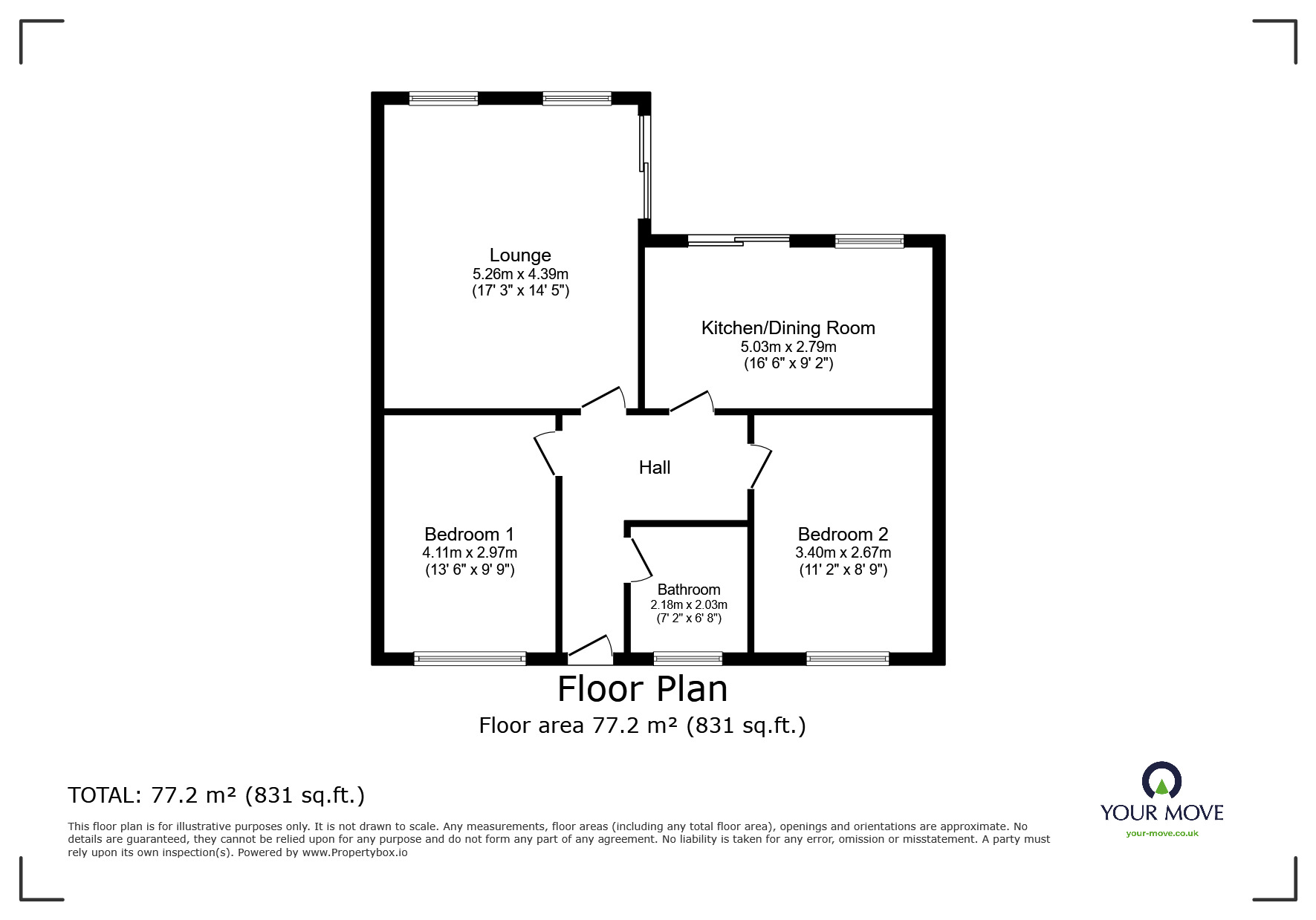 Floorplan of 2 bedroom Detached Bungalow for sale, The Crest, Linton, Derbyshire, DE12