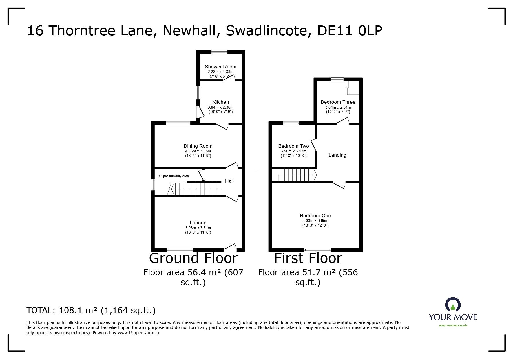 Floorplan of 3 bedroom Semi Detached House for sale, Thorntree Lane, Newhall, Derbyshire, DE11