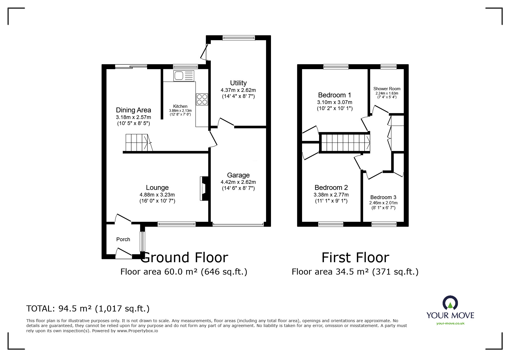 Floorplan of 3 bedroom Semi Detached House for sale, Glebe Close, Coton-in-the-Elms, Derbyshire, DE12