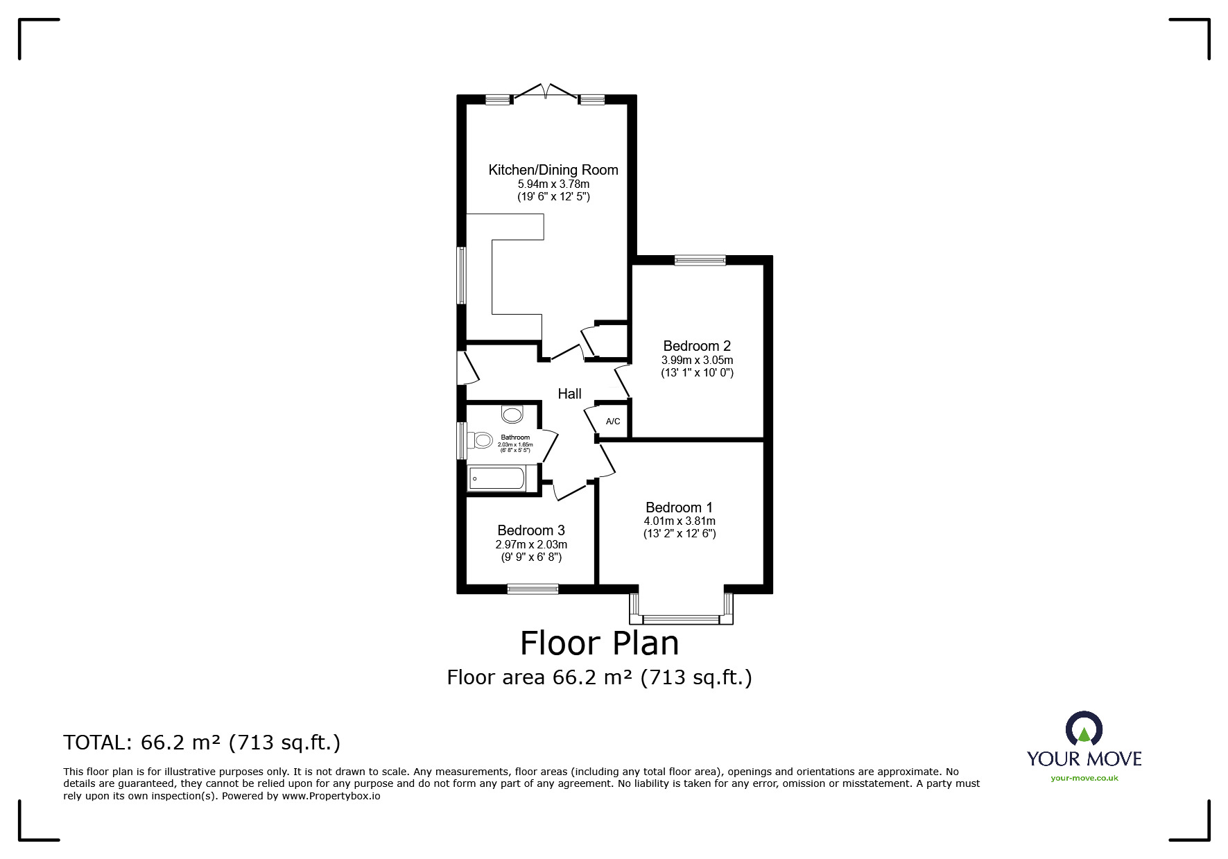 Floorplan of 3 bedroom Detached Bungalow for sale, High Street, Newhall, Derbyshire, DE11