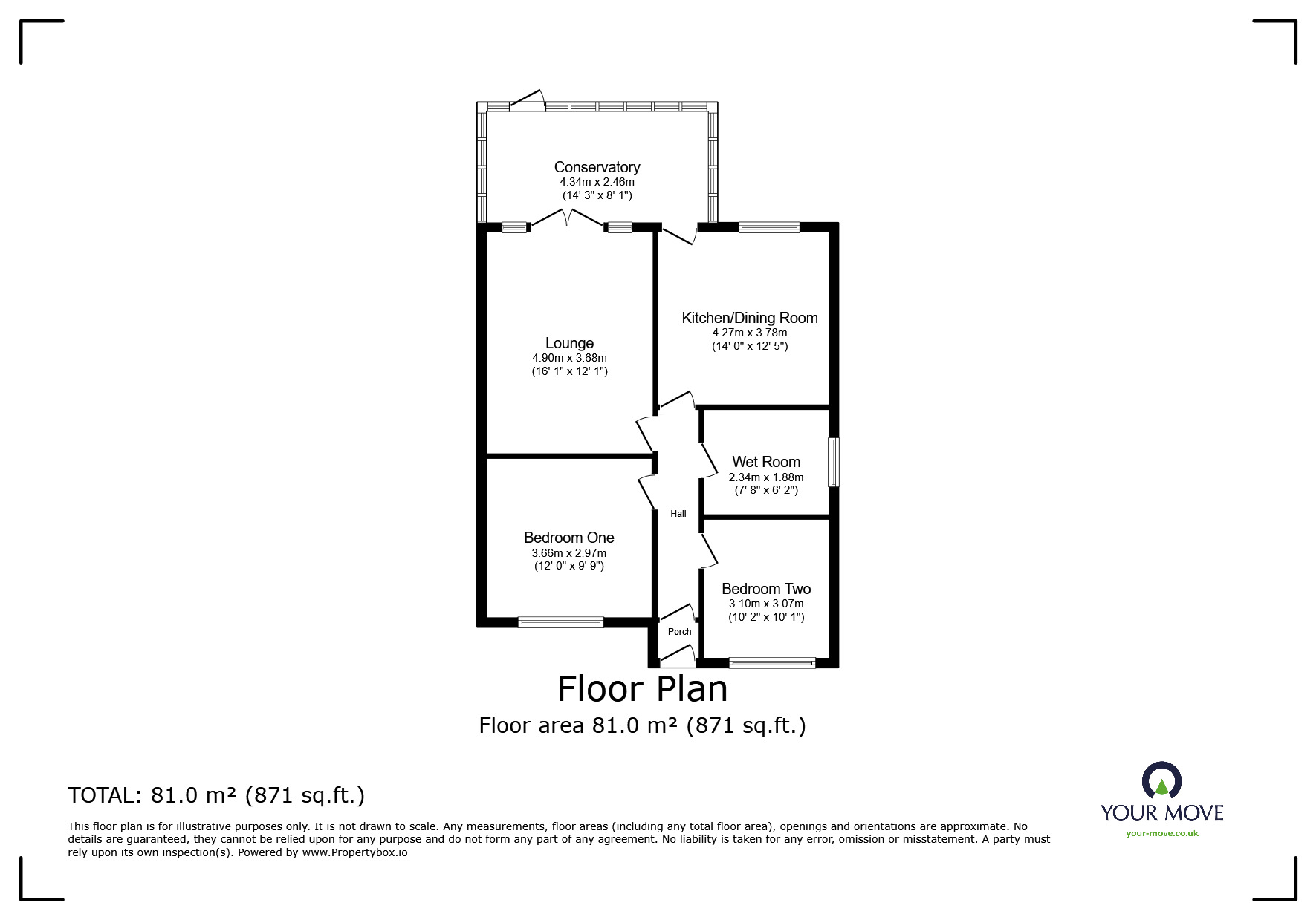 Floorplan of 2 bedroom Semi Detached Bungalow for sale, Midway Road, Midway, Derbyshire, DE11