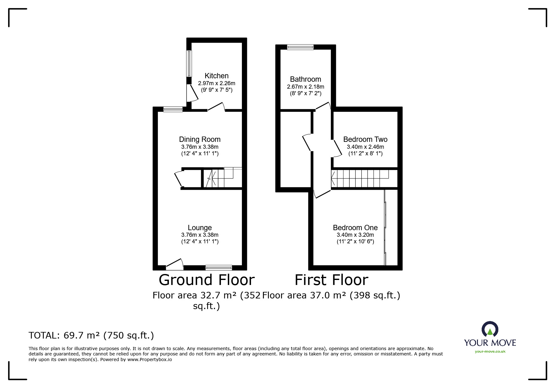 Floorplan of 2 bedroom End Terrace House for sale, Burton Road, Midway, Derbyshire, DE11