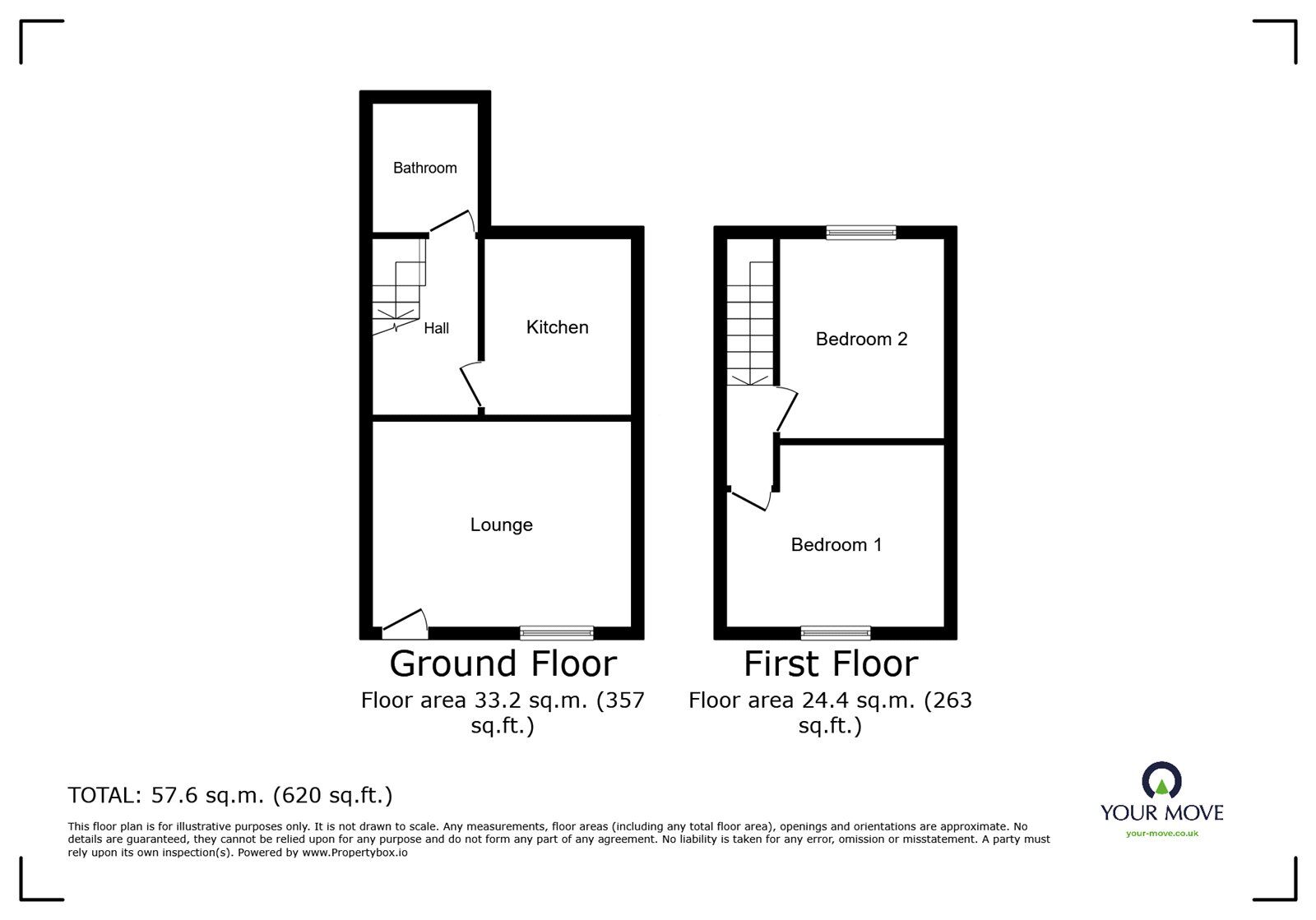 Floorplan of 2 bedroom End Terrace House to rent, George Street, Church Gresley, Derbyshire, DE11