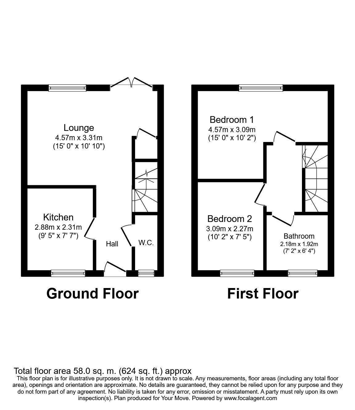 Floorplan of 2 bedroom End Terrace House to rent, Oversetts Road, Newhall, Derbyshire, DE11