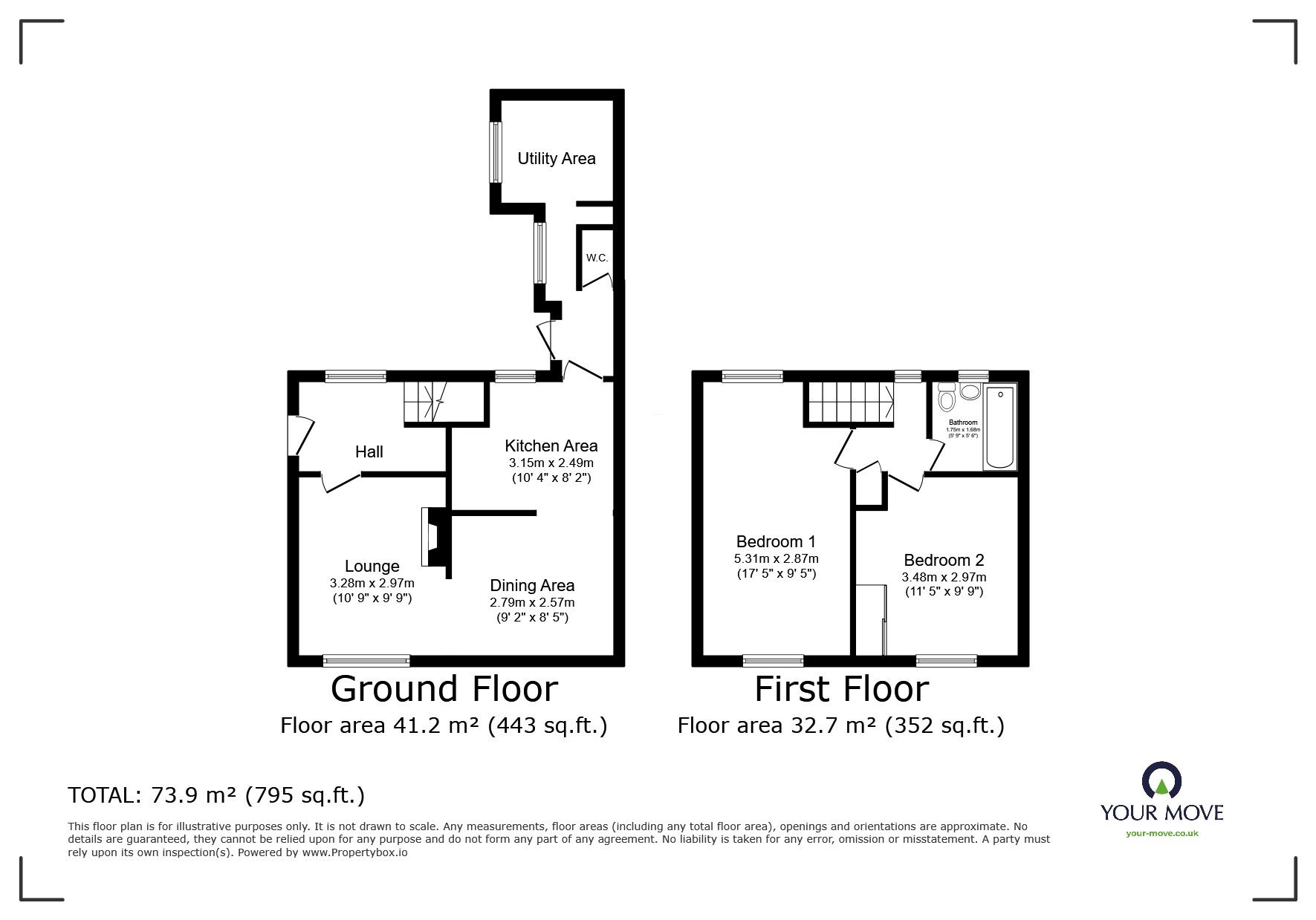 Floorplan of 2 bedroom Semi Detached House for sale, Salisbury Drive, Midway, Derbyshire, DE11