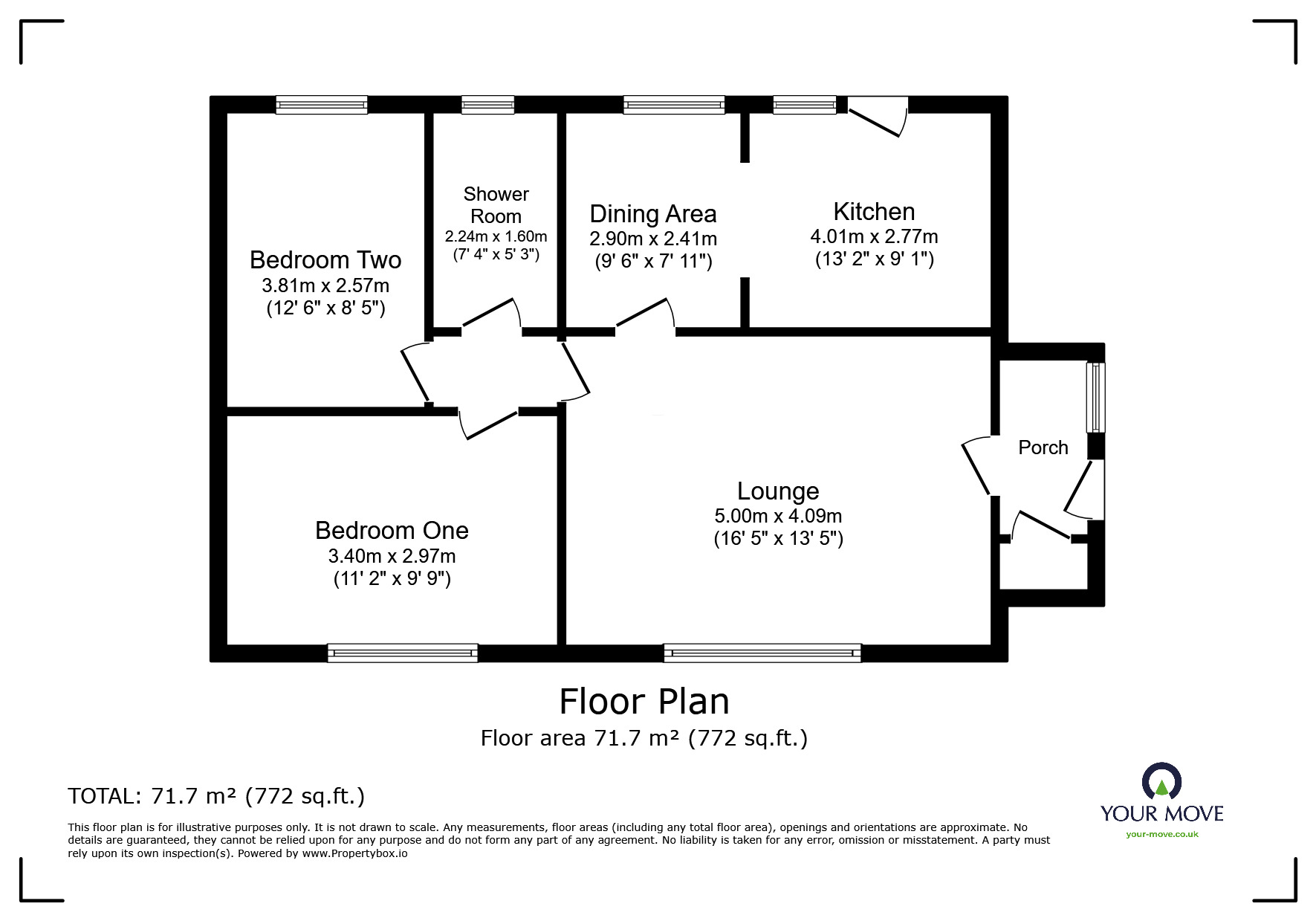 Floorplan of 2 bedroom Detached Bungalow for sale, Brook Street, Hartshorne, Derbyshire, DE11