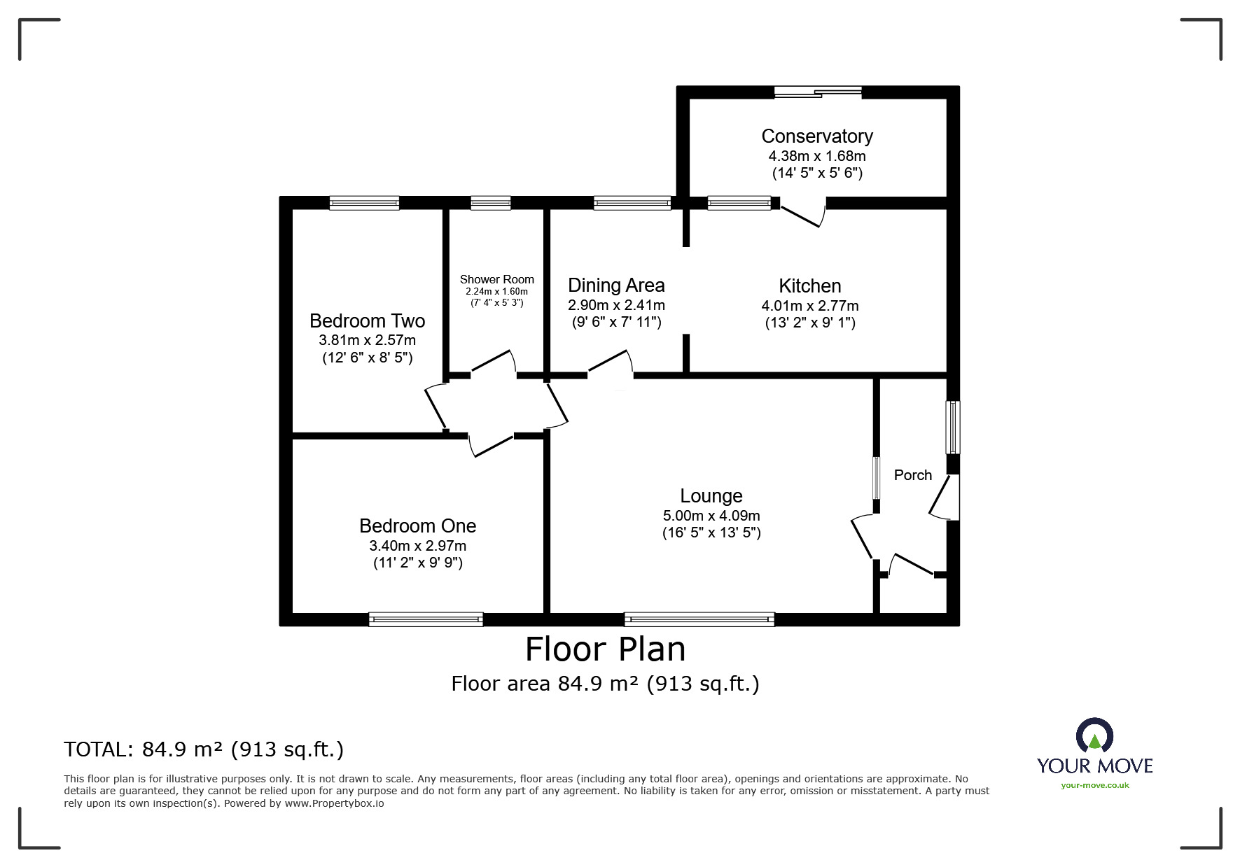 Floorplan of 2 bedroom Detached Bungalow for sale, Brook Street, Hartshorne, Derbyshire, DE11