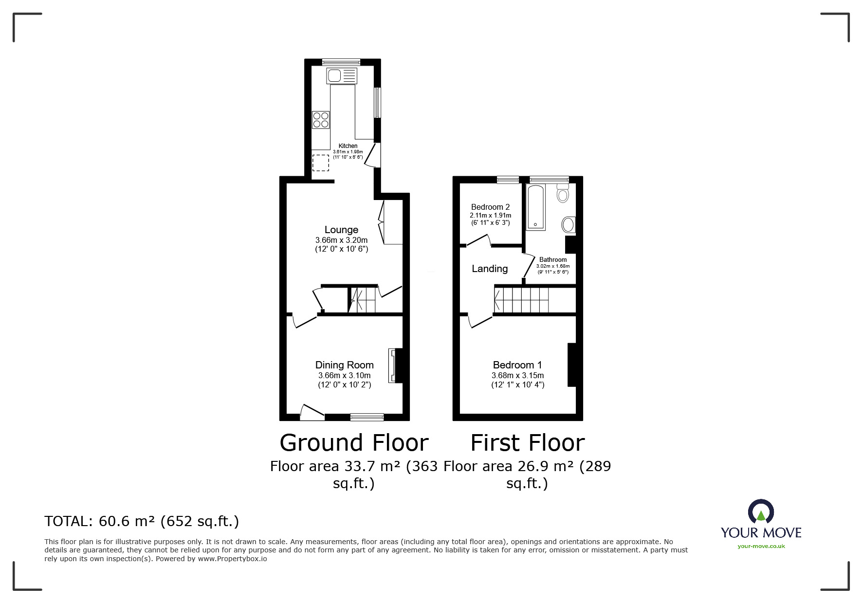 Floorplan of 2 bedroom Mid Terrace House for sale, Burton Road, Woodville, Derbyshire, DE11