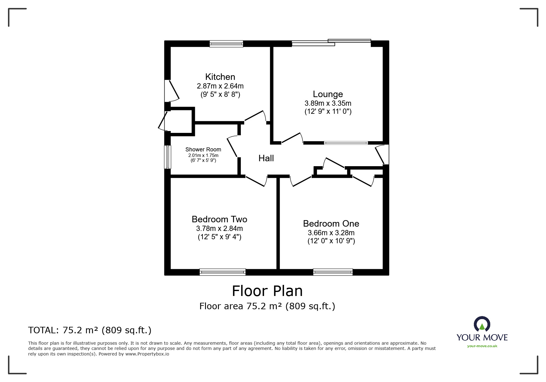 Floorplan of 2 bedroom Link Detached Bungalow for sale, Queens Drive, Swadlincote, Derbyshire, DE11