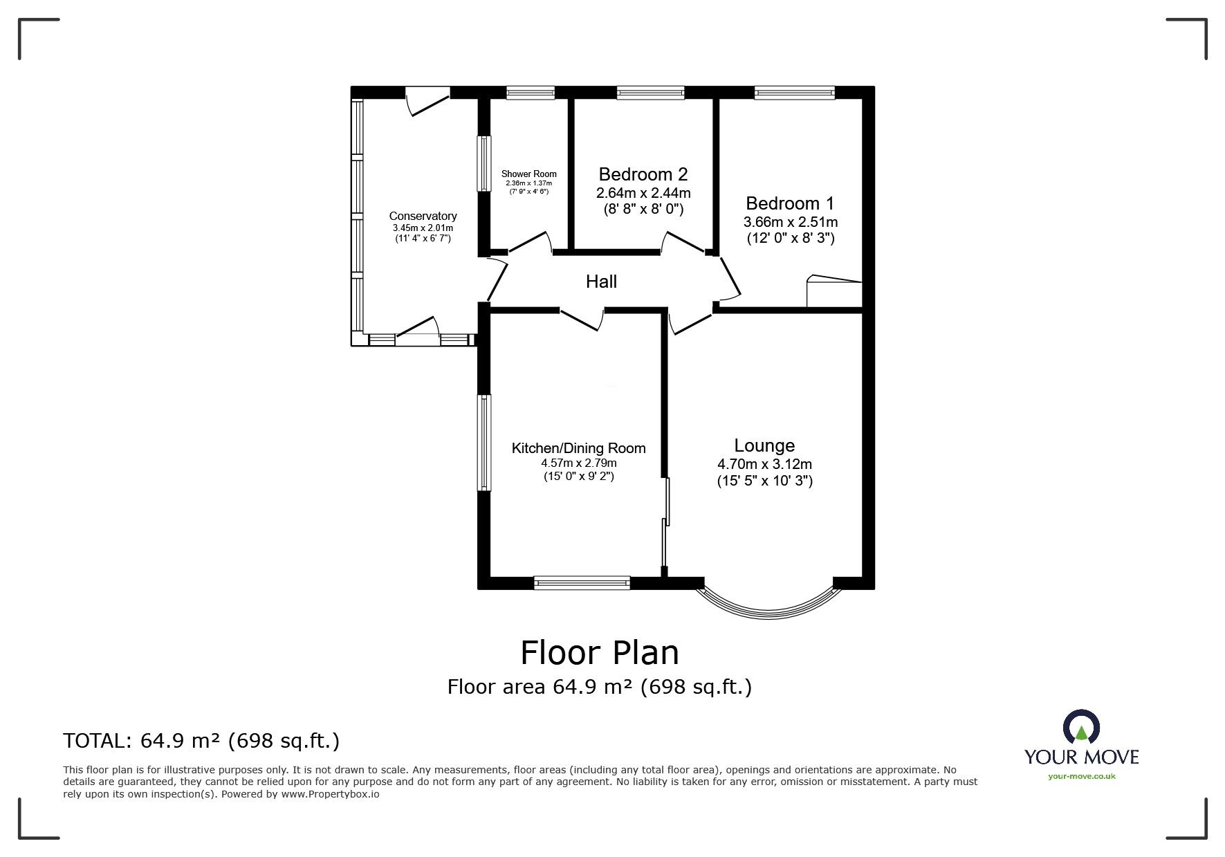 Floorplan of 2 bedroom Semi Detached Bungalow for sale, Shakespeare Close, Swadlincote, Derbyshire, DE11