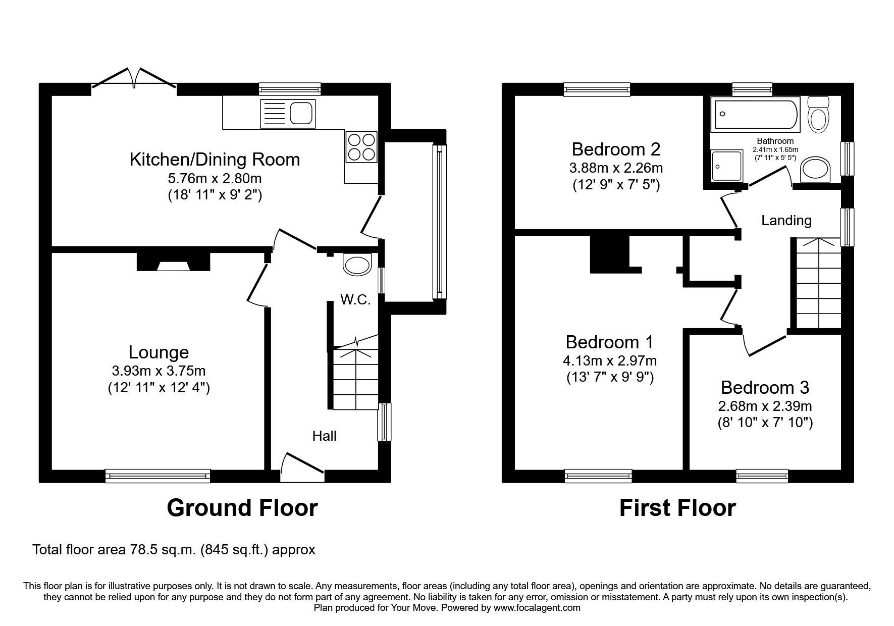 Floorplan of 3 bedroom Semi Detached House for sale, Kingswood Avenue, Swanley, Kent, BR8