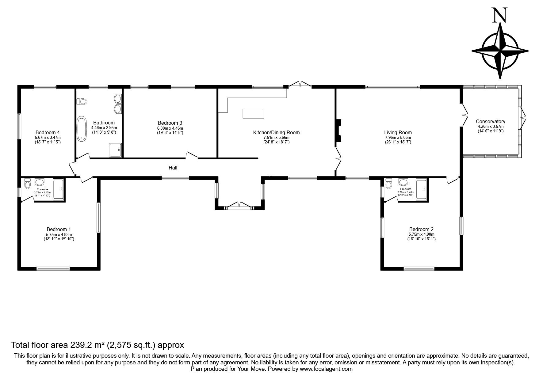 Floorplan of 4 bedroom Detached Bungalow for sale, Bower Lane, Eynsford, Kent, DA4