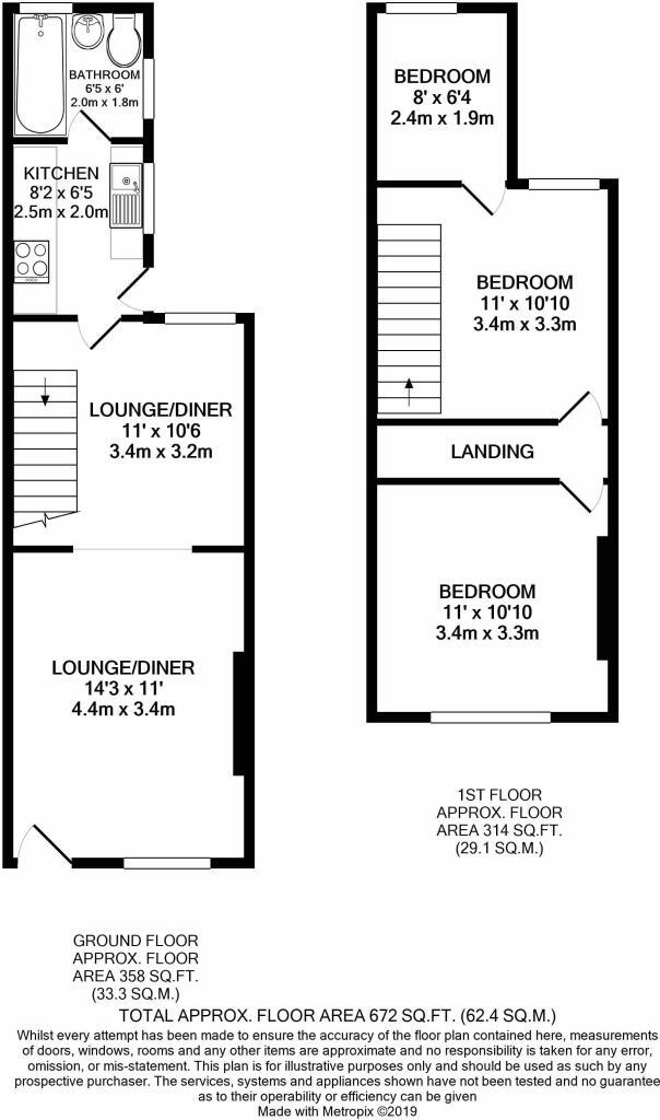 Floorplan of 3 bedroom Mid Terrace House for sale, Swanley Lane, Swanley, Kent, BR8