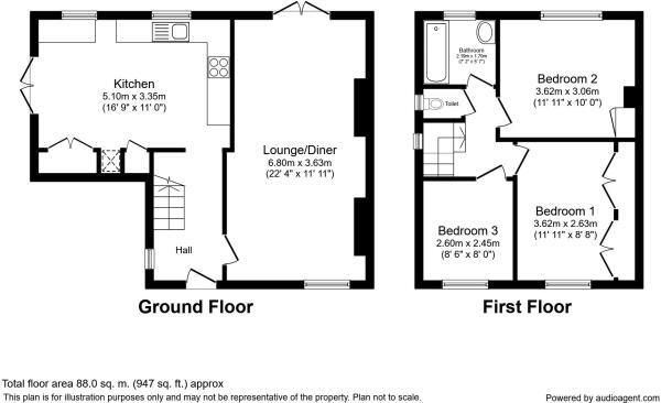 Floorplan of 3 bedroom Semi Detached House for sale, Fens Way, Hextable, Kent, BR8