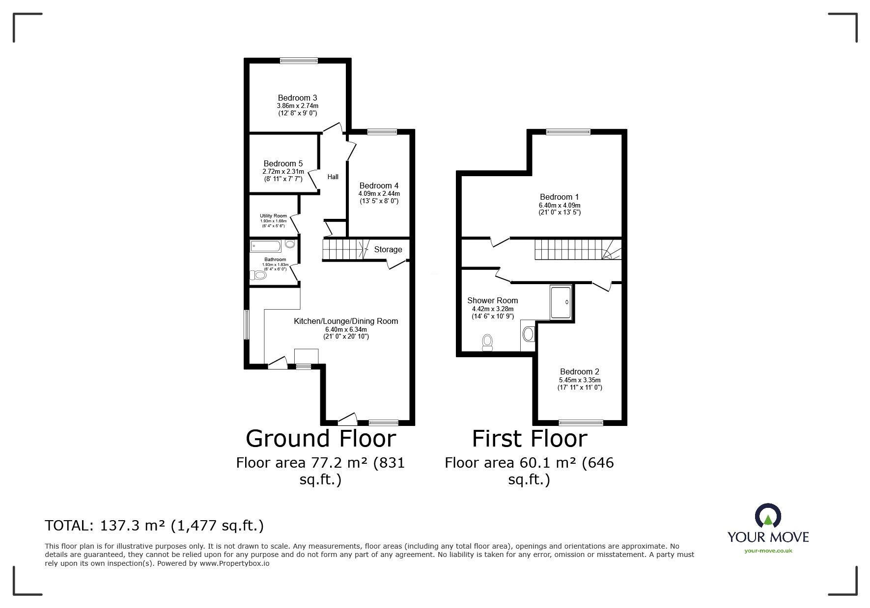 Floorplan of 5 bedroom Semi Detached Bungalow for sale, Plantation Road, Hextable, Kent, BR8