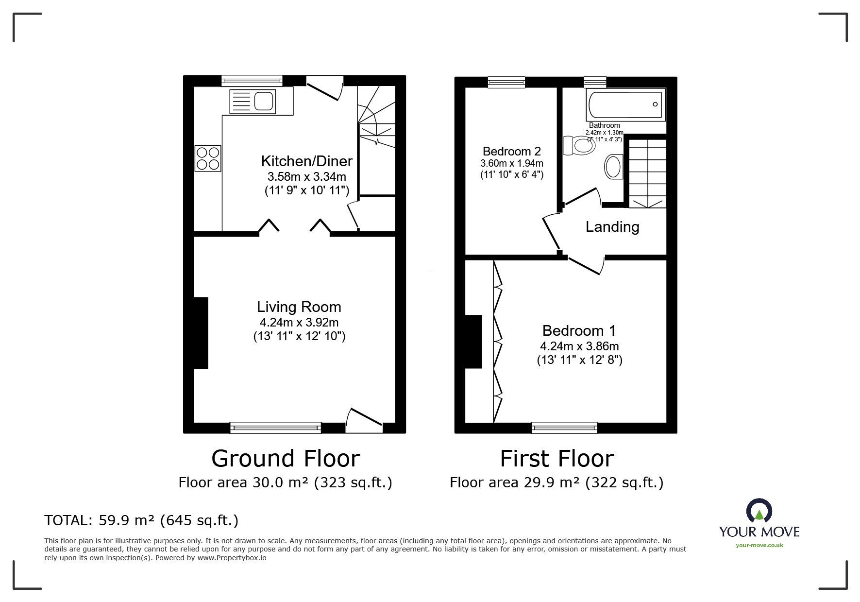 Floorplan of 2 bedroom Mid Terrace House for sale, Chorley Road, Swinton, Greater Manchester, M27