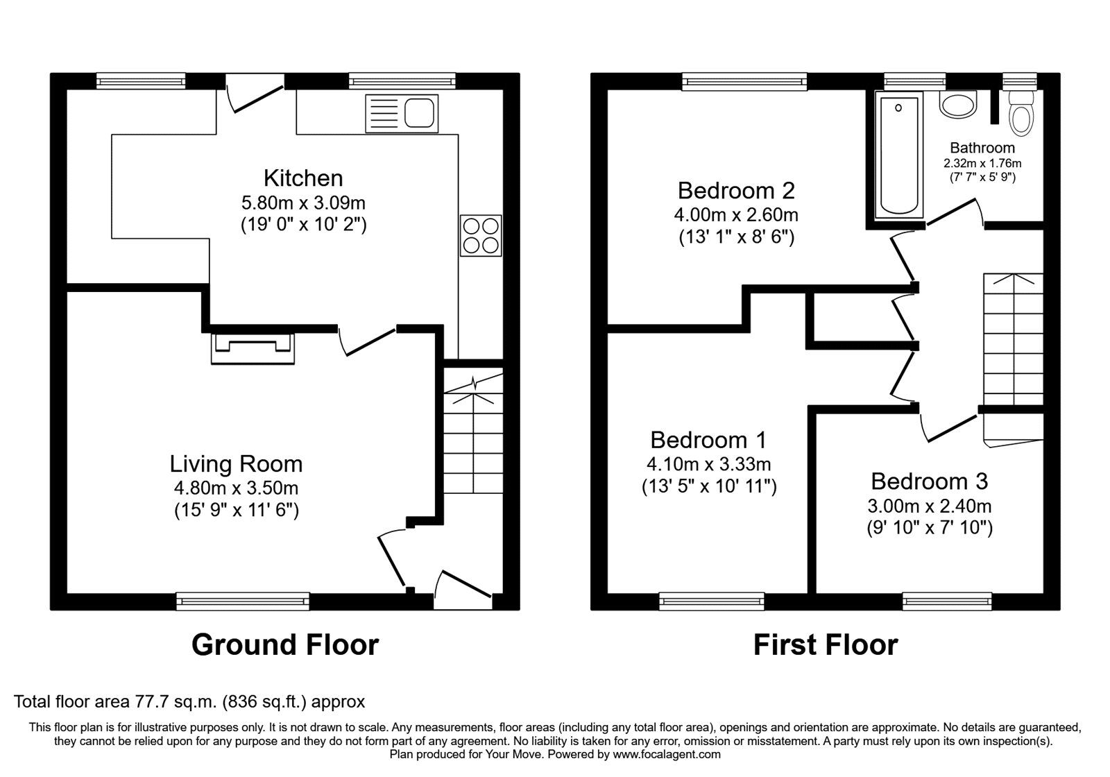 Floorplan of 3 bedroom Mid Terrace House to rent, Dover Road, Clifton, Manchester, M27